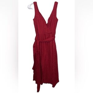 Anmol Women’s Red Pka Dot Hearts Sleeveless Swing Dress with Belt Size 10 NWT